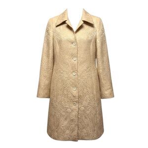 Vintage 60’s Silk Wool Brocade Jacquard Button Down Winter White Coat Union Made